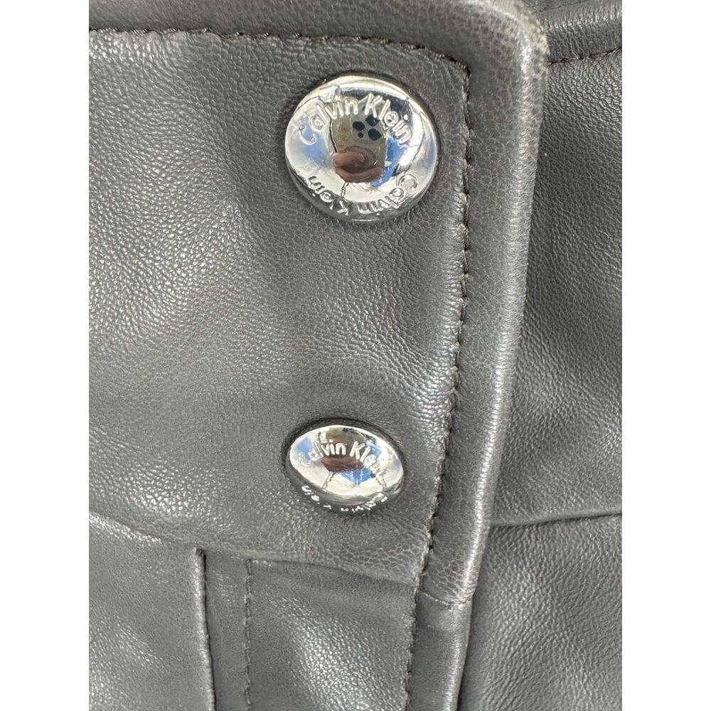 Calvin Klein Gray Genuine Leather Moto Jacket XS NWT Silver Hardware - Picture 11 of 12